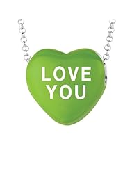 Sterling Silver 17mm Green enamel Sweethearts LOVE YOU Heart Pendant