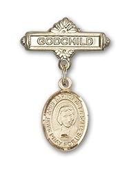 14K Gold Baby Badge with St. John Baptist de la Salle Charm and Godchild Badge Pin