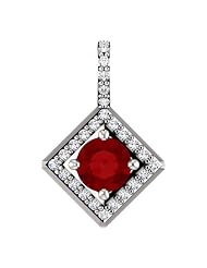 10K White Gold 5.00mm Round Cut Ruby and Diamond Pendant