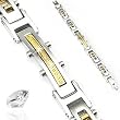 316L Stainless Steel Bracelet with Paved Gem Gold Plate & IP Gold Bolts - Length 8.66" (220mm) - Width 16mm