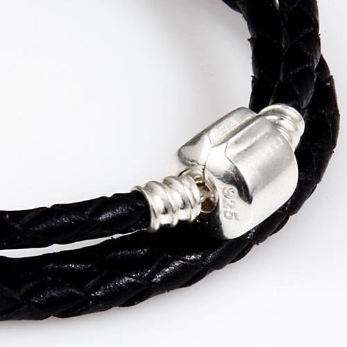 Hoobeads Jewelry Black Leather Champagne Bracelet 925 Sterling Silver Barrel Clasp Bracelet (24.2 inches)