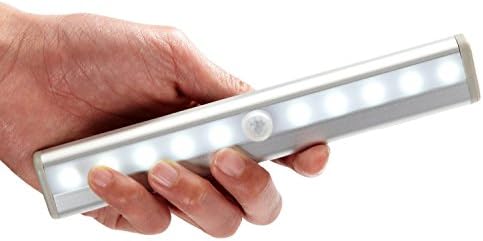 LED V-08 Stick-on Anywhere Portable 10 LED Wireless Motion Sensing Light Bar with Magnetic Strip (Battery Operated) - Silver