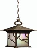 Kichler Lighting 10921DCO Morris 1-Light Fluorescent Outdoor Pendant, Distressed Copper Finish with Inside-Etched Iridized Seedy Glass