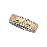 18K Yellow Gold and Platinum Comfort-Fit Greek Key Design Band
