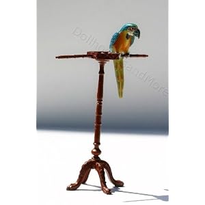 Dollhouse Miniature Handcarved Bird Stand with Parrot