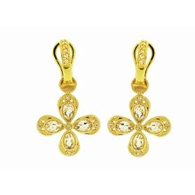 White Topaz Four Petals with Diamonds in Yellow Gold by Zasha