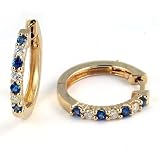 1/2 Carat Prong Set Sapphire & Diamond Hoop Earrings in 14k Yellow Gold (with Safety Lock)