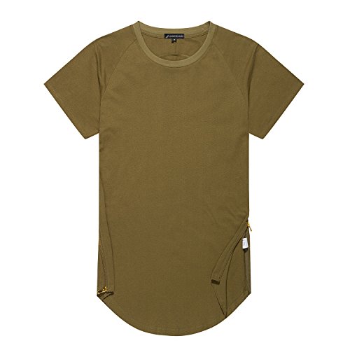 UNRESTRAINED Mens Street Wear Extended Side Zip Hip Hop T Shirt