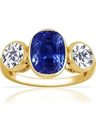 18K Yellow Gold Cushion Cut Blue Sapphire Three Stone Ring