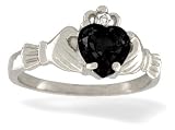 14K White Gold Genuine Heart Black Onyx and Diamond Celtic Claddagh Ring