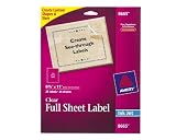 Avery Clear Full-Sheet Labels - Inkjet Printers - 85 x 11 Inches - Pack of 25 8665