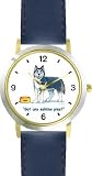 Siberian Husky Dog Cartoon or Comic - JP Animal - WATCHBUDDY&reg; DELUXE TWO-TONE THEME WATCH - Arabic Numbers - Blue Leather Strap-Size-Women's Size-Small