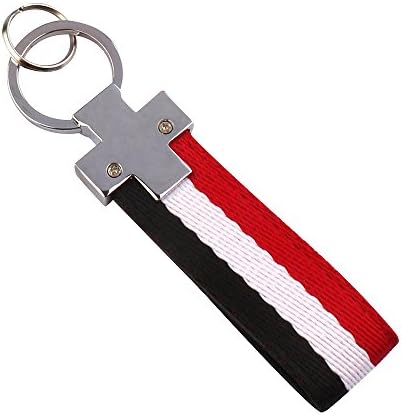M-Colored Stripe Keychain Nylon Band Fob Chain with Inner Leather Key Chain Keychain Ring for Fiat, Ferrari, Maserati, Lamborghini, BMW,etc