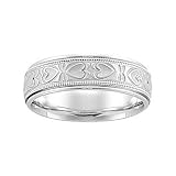 14K White Gold Comfort Fit Heart Pattern Wedding Band For Men and Women - Size 11