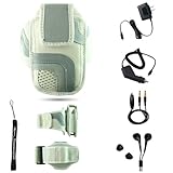 White Adjustable Deluxe Sportband / Workout Armband with Adaptable Neck Strap for HTC G2 + Includes a Car Charger and a Home Wall Charger + Includes Crystal Clear High Quality HD Ear buds and a Stereo Audio Cable with Built In Microphone