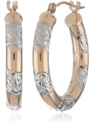 Duragold 14k White and Yellow Gold Crystal Cut Hoop Earrings