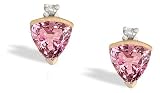 14K Yellow Gold Trillion Created Pink Sapphire and Diamond Earrings