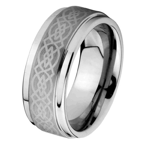 9mm Celtic Design Laser Engraved Cobalt Free Tungsten Carbide COMFORT-FIT Wedding Band Ring for Men and Women (Size 5 to 15)