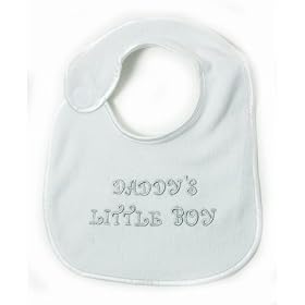 Baby Boy - Daddys Little Boy Design Embroidered Bib with Velcro Strap (One Size) (White)