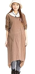 Cotton Long Sleeves Scoop Neck Crinkled Maxi Dress 