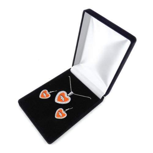 NFL Denver Broncos Reversible Crystal Heart Pendant and Earrings in Satin Box