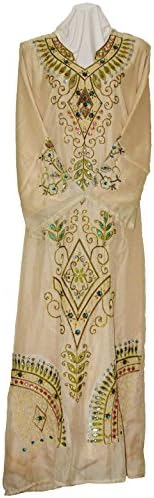 Egypt Abaya Women's Dress Maxi Embroidery Dress X-Large Beige