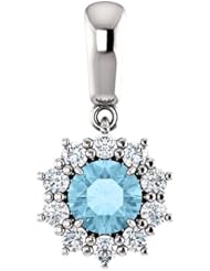14K White Gold Round Cut Blue and White Diamond Pendant -- LIFETIME WARRANTY
