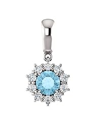 18K White Gold Round Cut Blue and White Diamond Pendant -- LIFETIME WARRANTY