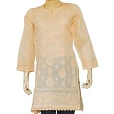 Womens Cotton Sleeveless Top Blouse Chikan Embroidery Size M (ctop498)