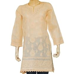 Womens Cotton Sleeveless Top Blouse Chikan Embroidery Size M (ctop498)