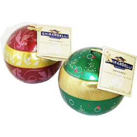 GHIRARDELLI HANGING ORNAMENT BALLS filled with GOURMET CHOCOLATE Set of 2