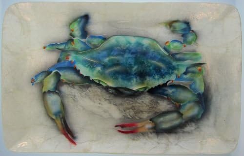 Nature Serving Platter, Serving Tray, Nautical Capiz Shell Plate, Size: 12" X 8", Blue Crab.