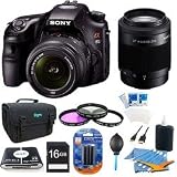 Sony Alpha A65 SLT-A65VK A65VK SLTA65 24.3 MP Translucent Mirror Digital SLR With 18-55mm and 55-200 Sony Lens BUNDLE with 16GB Card, Spare Battery, 57 in 1 Card Reader, 3 Piece Filter Kit, Deluxe Case, LCD Screen Protectors, Lens Cleaning Kit+ More