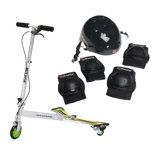 Razor Powerwing Deluxe Scooter with Youth Multi-Sport Helmet and Pad Combo Set (Ages 8-14)