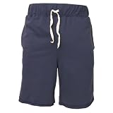 Navy Blue Solid Color fleece unisex board shorts with 2 side pockets, tie cord waist