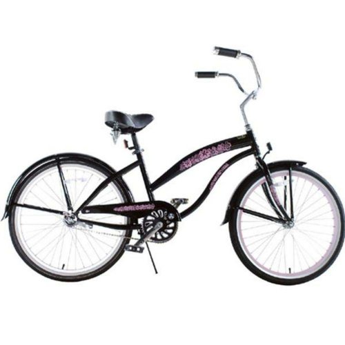 Kids bike girls black pink extended frame beach cruiser 24 inch