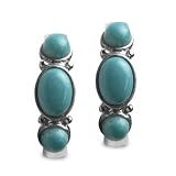 Sterling Silver Teal Blue Kingman Turquoise 3-Stone Hoop Earrings (Post)