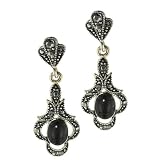 Faux Black Onyx Flower Dangle Earrings