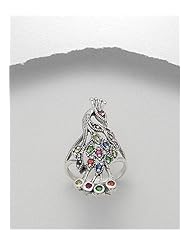 Peacock Semi-GemStones Ring In 92.5 Sterling Silver