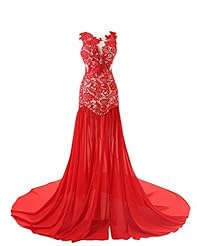 General Print Mermaid Lace-Up Slit Chiffon Evening Dress/Prom Dress/Party Dress/Wedding Dress 