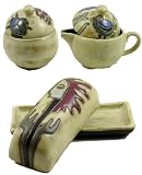 MARA STONEWARE COLLECTION - Collectible Creamer, Sugar Bowl & Butter Dish Set - Desert, Cactus Face, Bugs Design