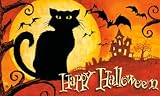 Happy Halloween Spooky Black Cat Indoor Outdoor Rug Mat