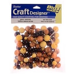 Round Wood Beads, Assorted Sizes, Natural, Tan, Brown, 150 Pc Bag
