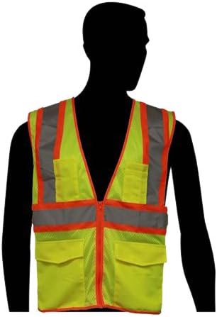 Liberty HiVizGard Polyester All Mesh Class 2 Safety Vest with 2" Wide Silver Reflective Stripes and Multiple Pockets, Large, Fluorescent Lime Green