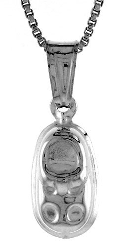 Sterling Silver Small Baby Shoe Pendant, Made in Italy. 1/2 in. (13mm) Tall