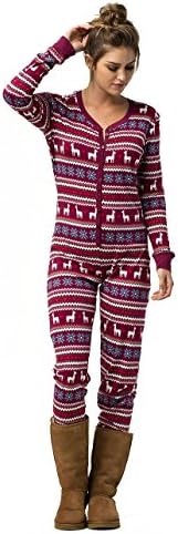 COSMIC LOVE Llama Womens PJ Onesie, Burgundy, Large