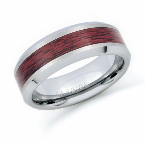 8mm Mens Tungsten Carbide Wedding Band Ring with Wood Inlaid