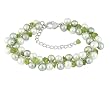 Sterling Silver, Freshwater Cultured Pearl and Peridot Bracelet, 6-8"
