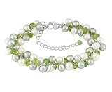 Sterling Silver, Freshwater Cultured Pearl and Peridot Bracelet, 6-8"