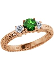 0.79 Ct Round Green and G/H Diamond 14K Rose Gold 3-Stone Ring